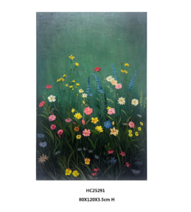 Green impasto textured wildflower wall art