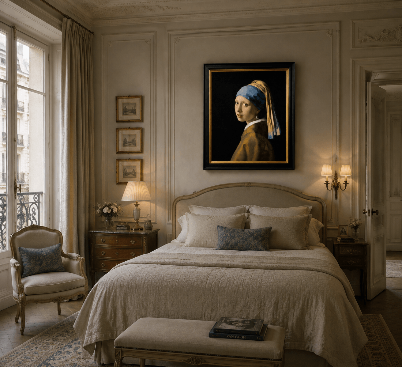 Classic portrait wall art inspired by Vermeer’s masterpiece, perfect for elegant homes, bedrooms, living rooms, and interior spaces.