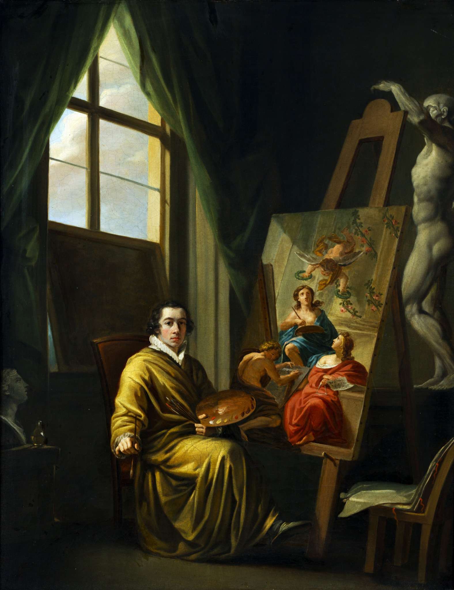 Self-Portrait in the Studio by Josef Abel, Neoclassical vintage oil painting, artist painting in workshop wall art