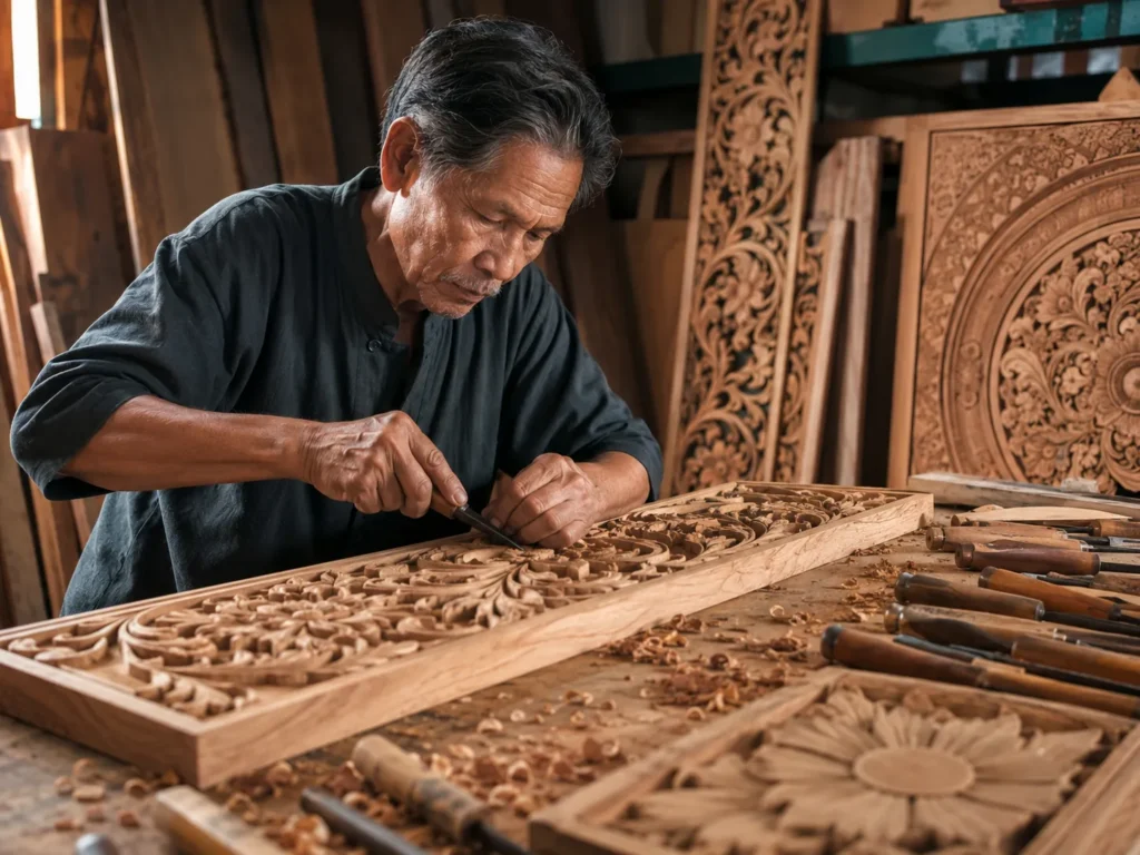 Master artisan carving a sculpture in the workshop