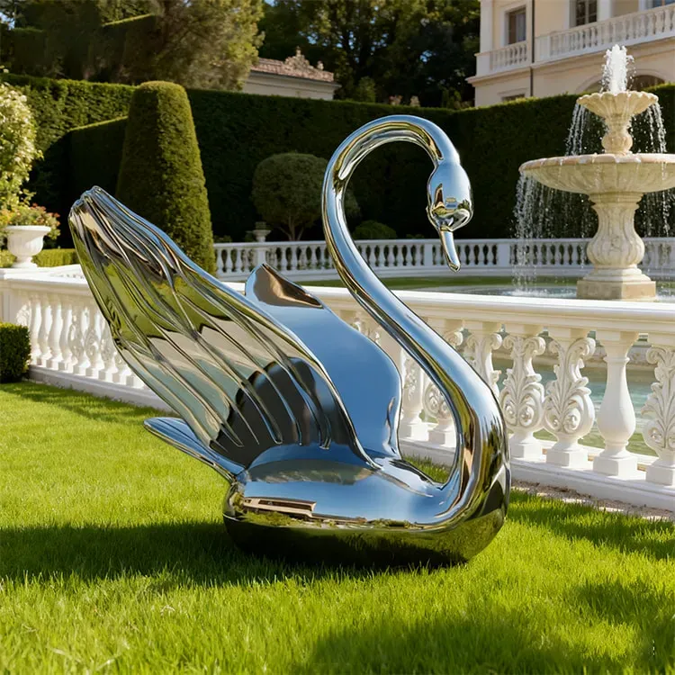 Mirror stainless steel swan garden sculpture