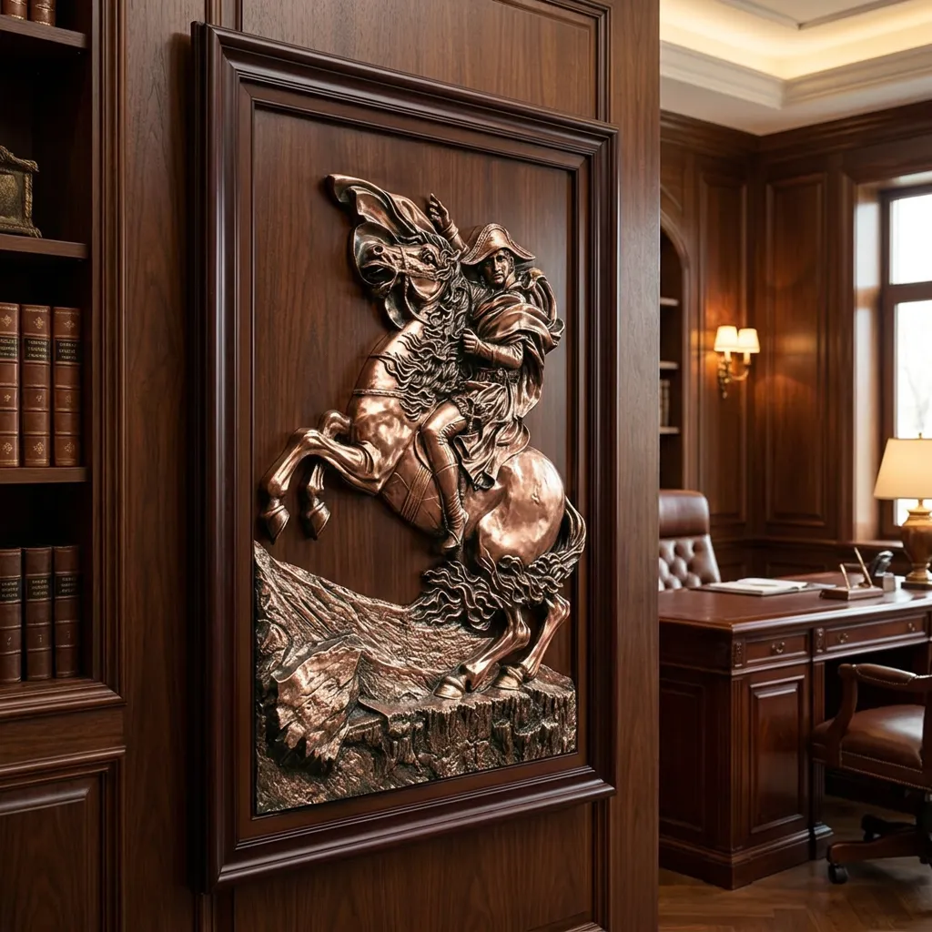 Copper relief wall decor in office