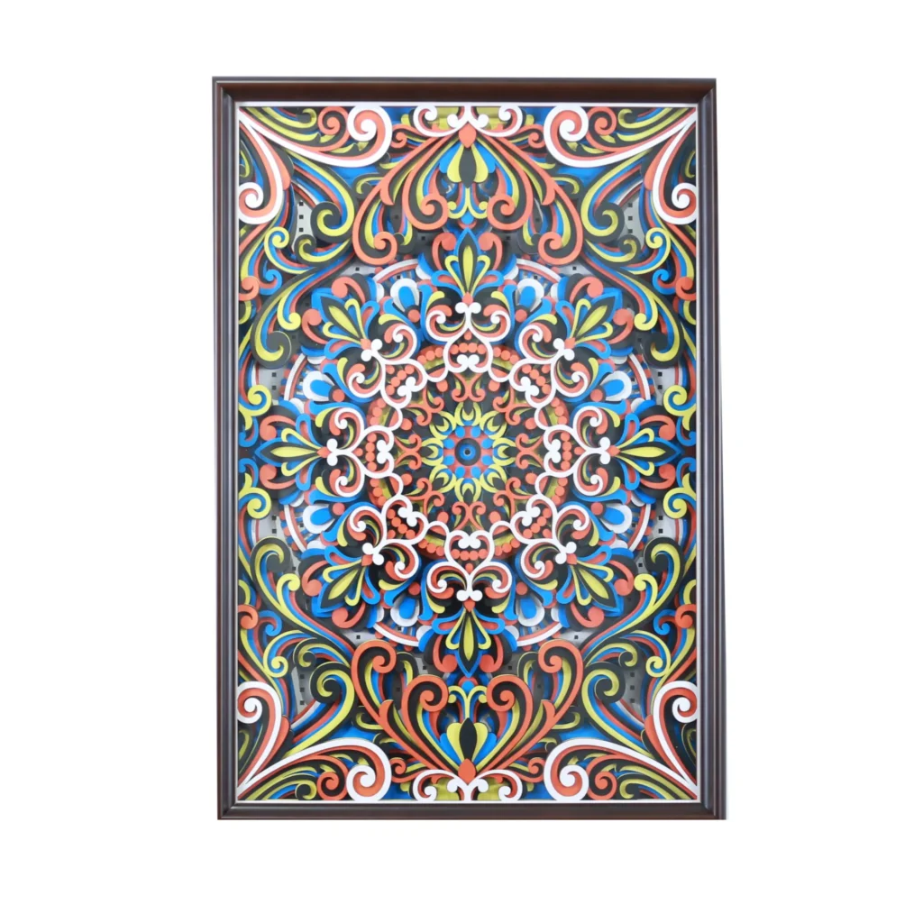 Colorful carved wood decorative panel