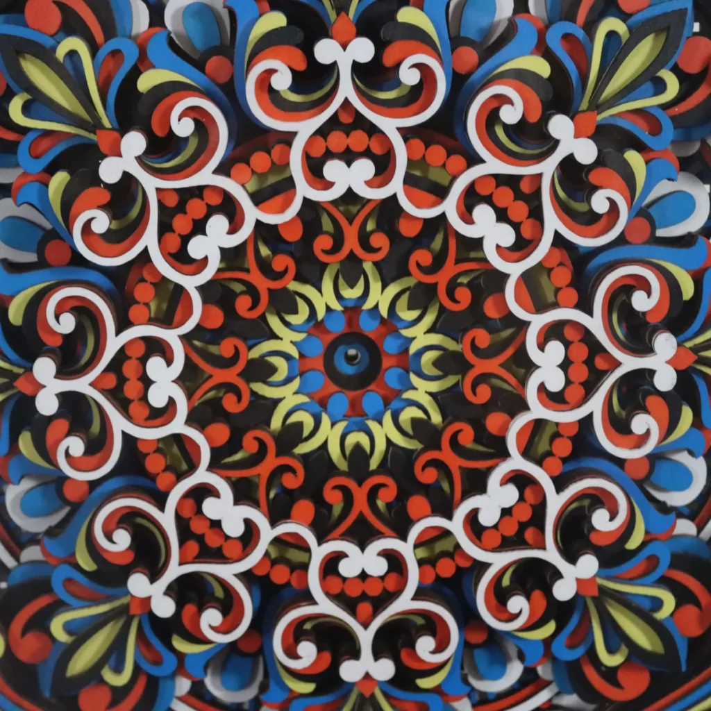 Colorful carved wood pattern detail