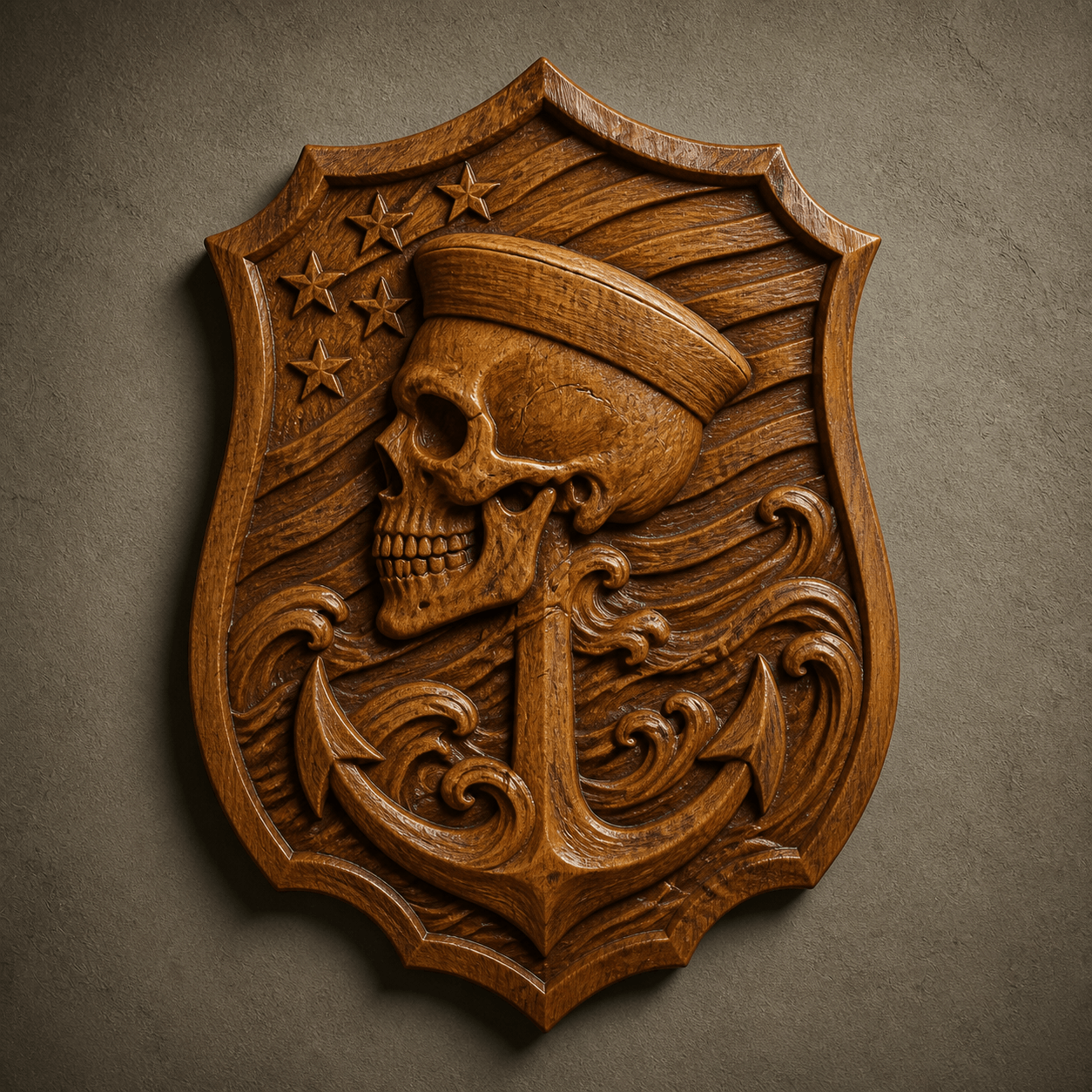 Nautical Skull & Anchor Wood Carving: The Ultimate Decor for Your Man Cave