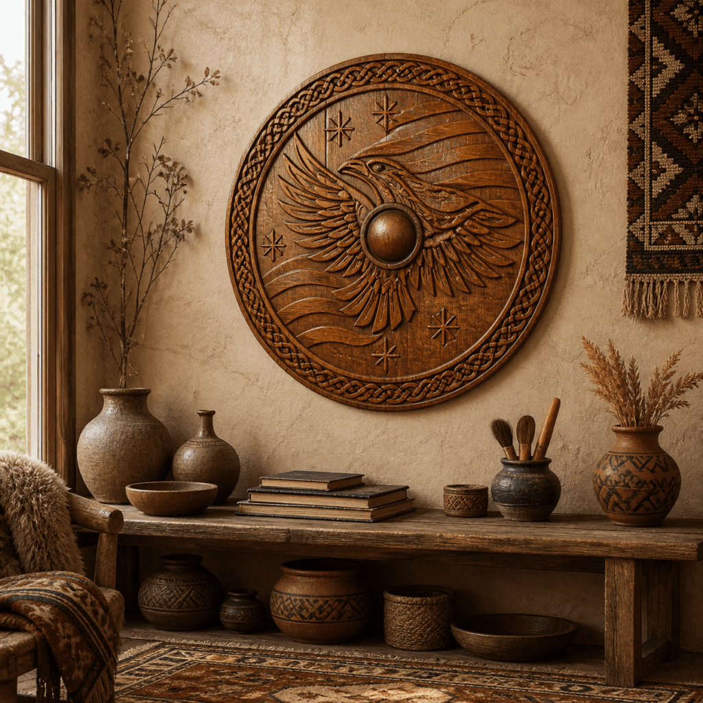 Patriotic Norse Eagle Wood Carving
