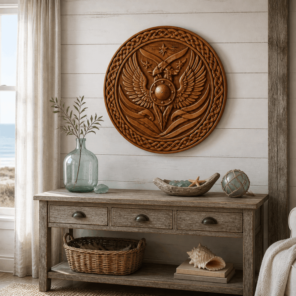 Patriotic Norse Eagle Wood Carving