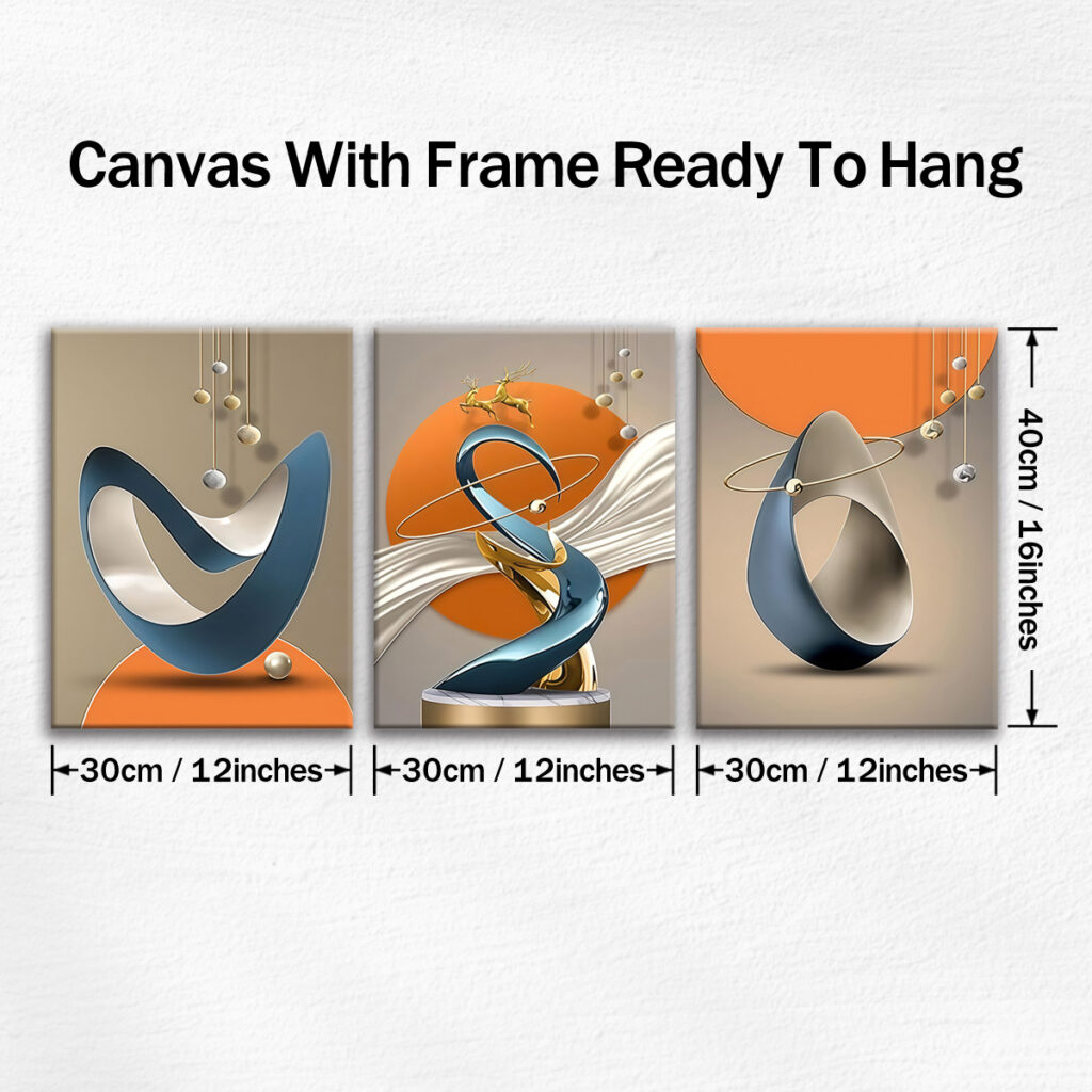 Three 12 by 16 inch modern geometric abstract canvas panels