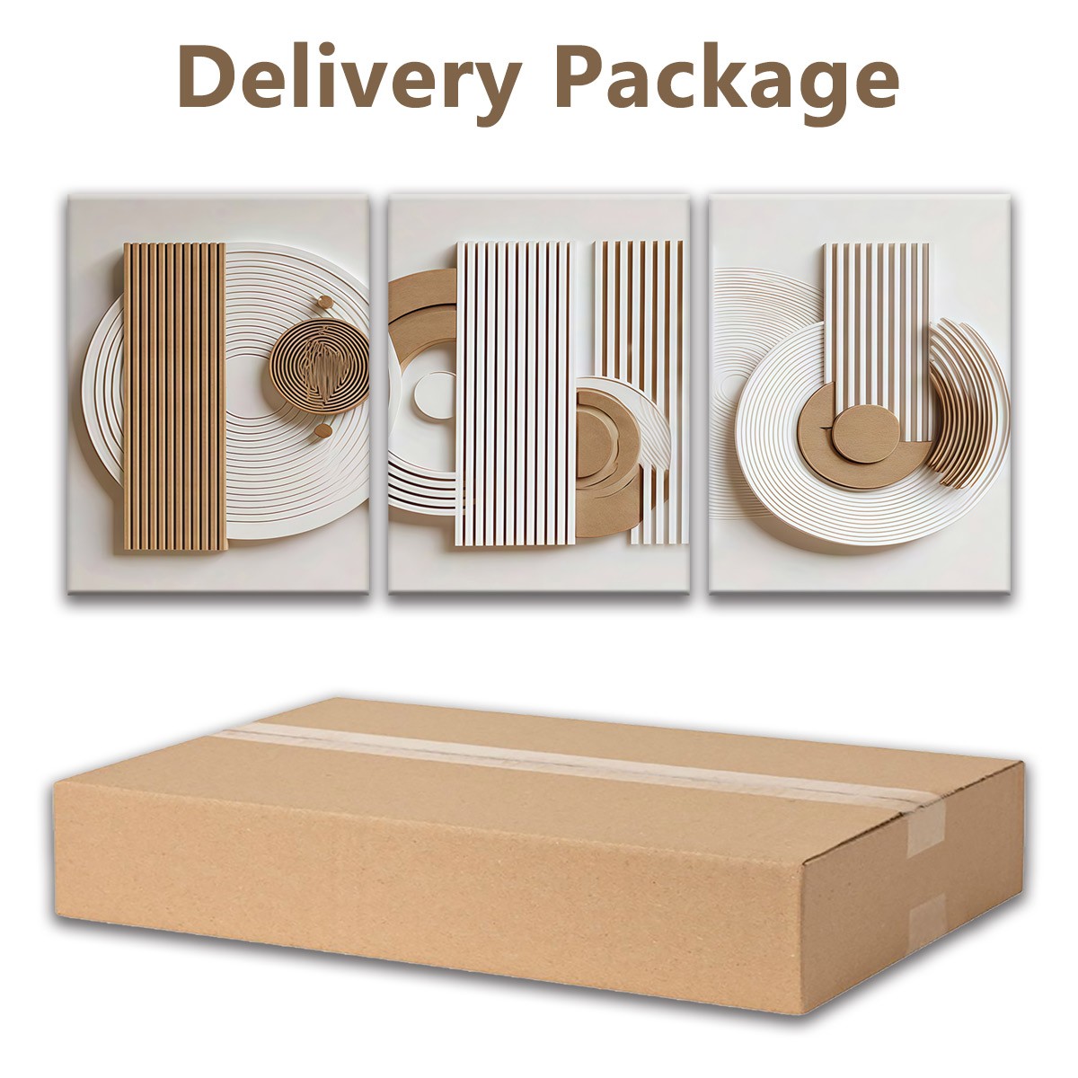 3 piece beige geometric canvas wall art package