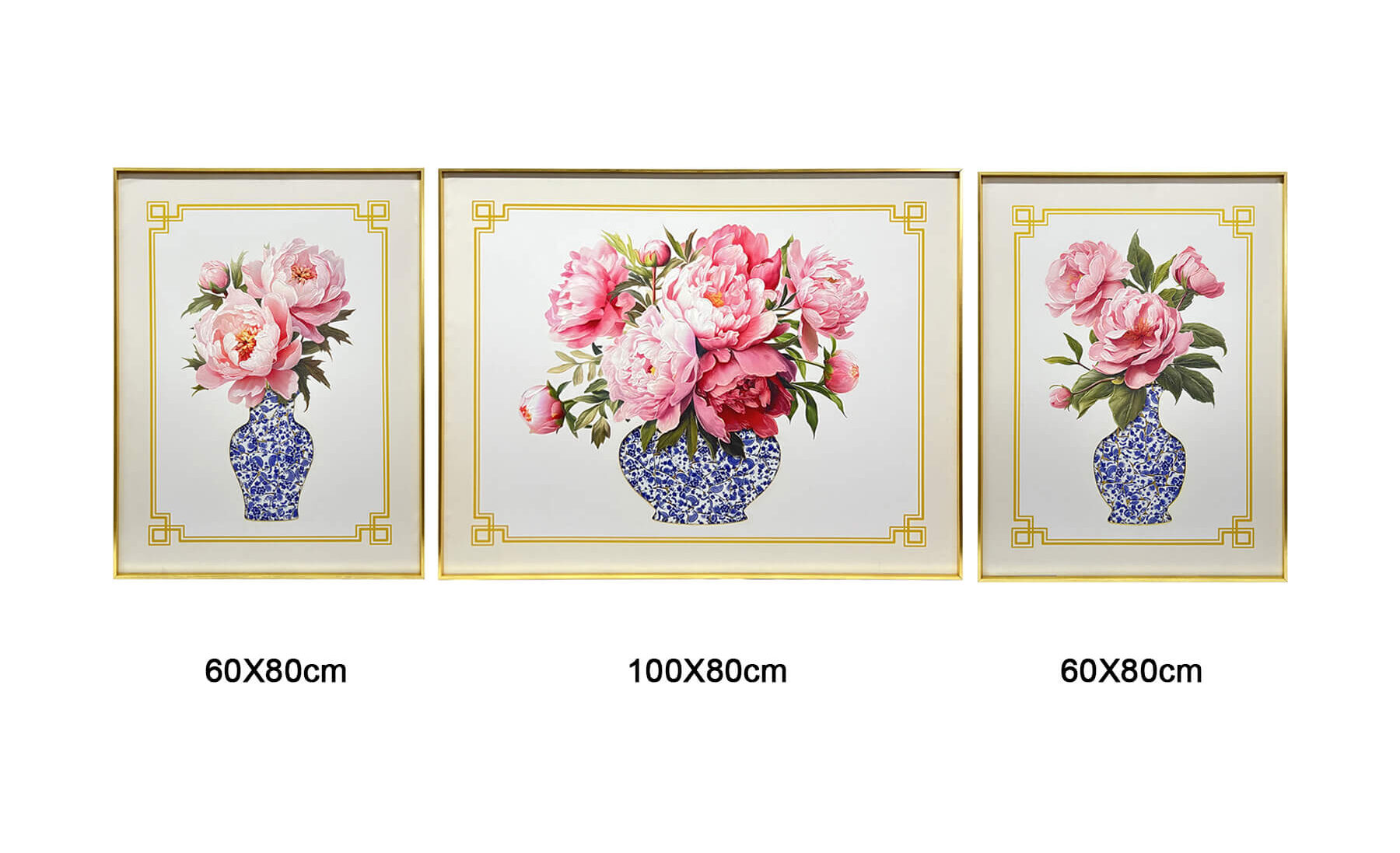 3 Piece Blue and White Peony Shard Mosaic Porcelain Wall Art（60×80cm）