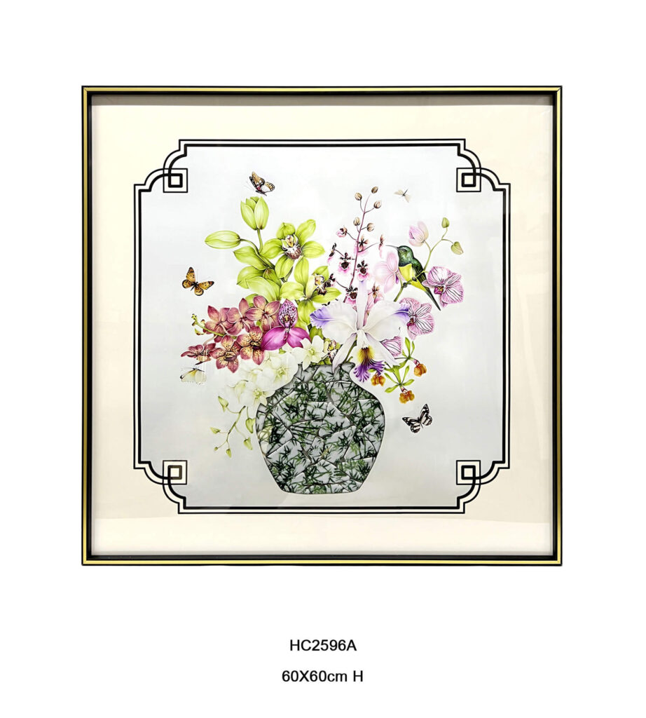 Blue and White Jingdezhen Shard Mosaic Orchid and Hummingbird Porcelain Wall Art