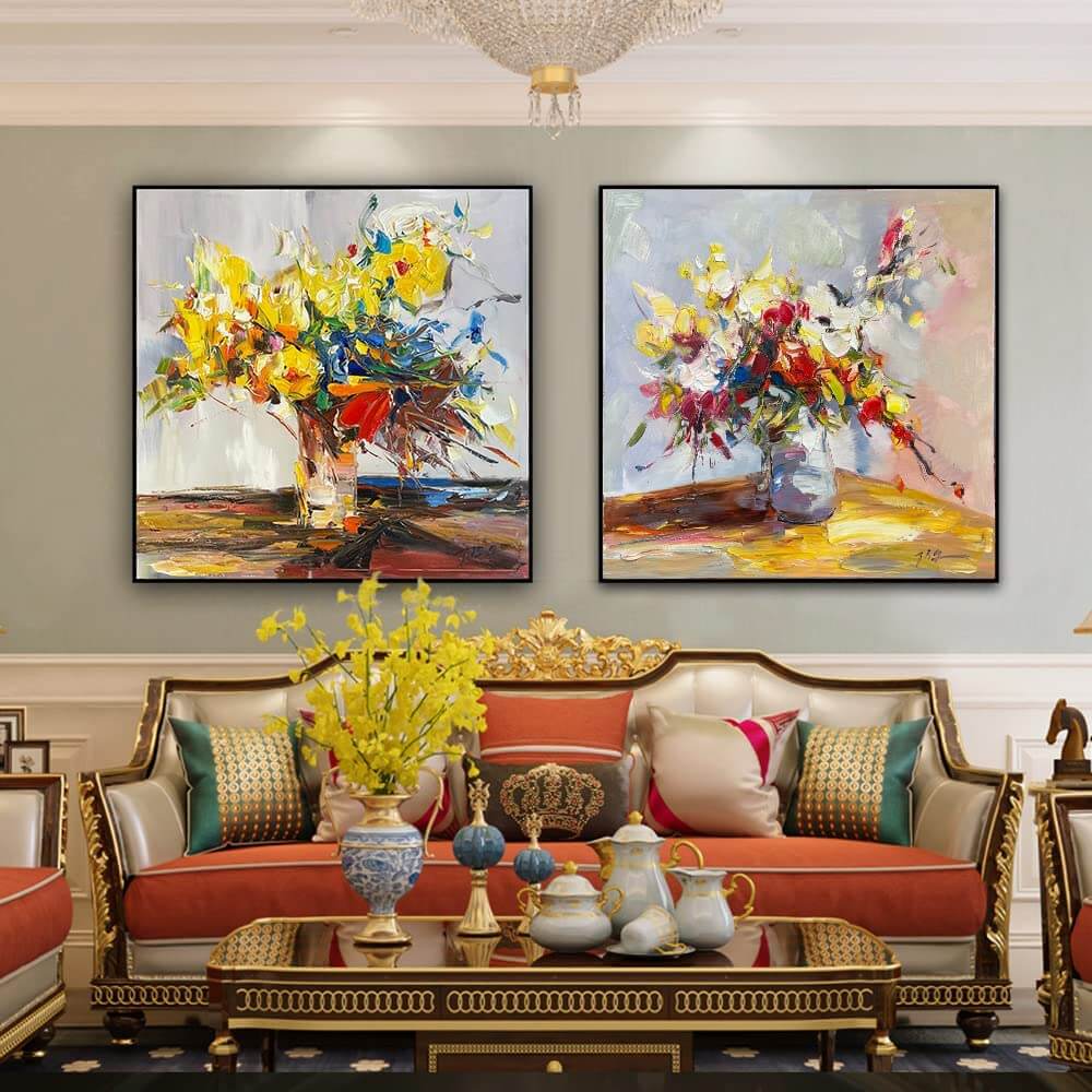 Modern Floral Oil Painting Custom Abstract Wall Art for Commercial Spaces