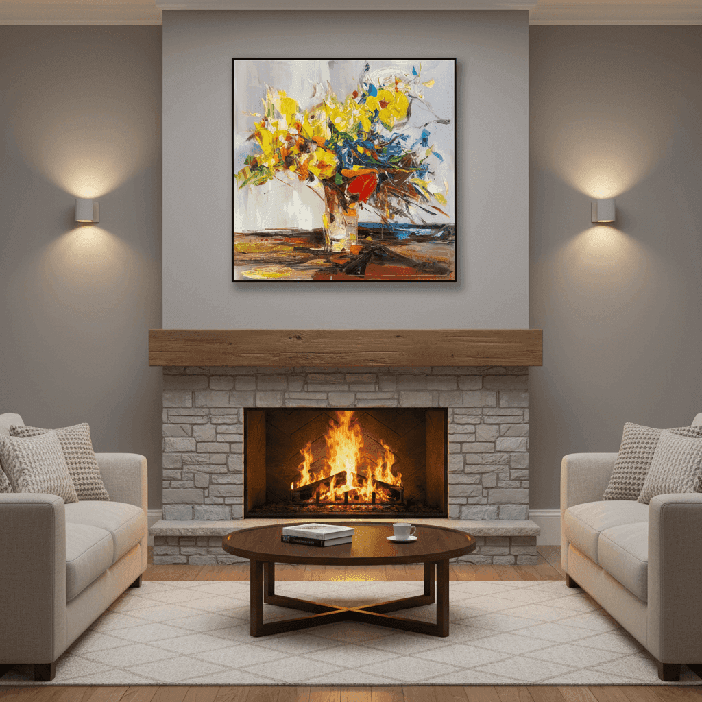 Modern Floral Oil Painting Custom Abstract Wall Art for Commercial Spaces