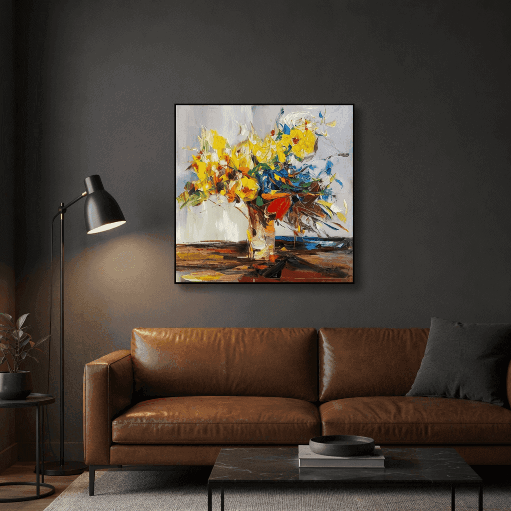 Modern Floral Oil Painting Custom Abstract Wall Art for Commercial Spaces