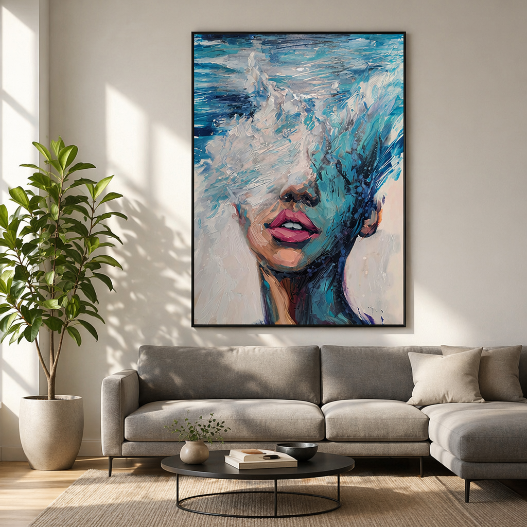 Thick Paint Underwater Woman Custom Canvas Wall Art