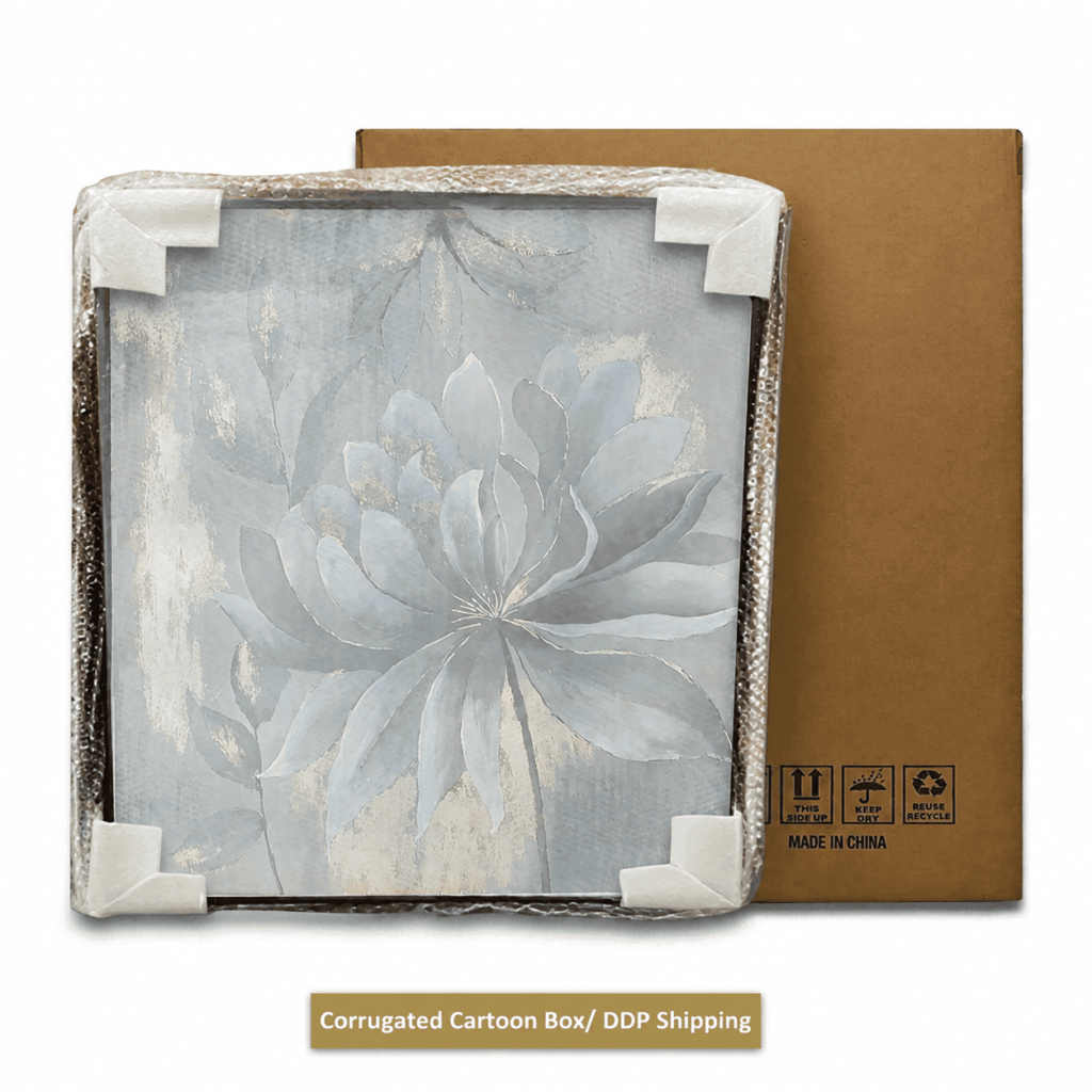 Custom abstract wall art with textured floral details, designed for hotels, offices, and interior projects
