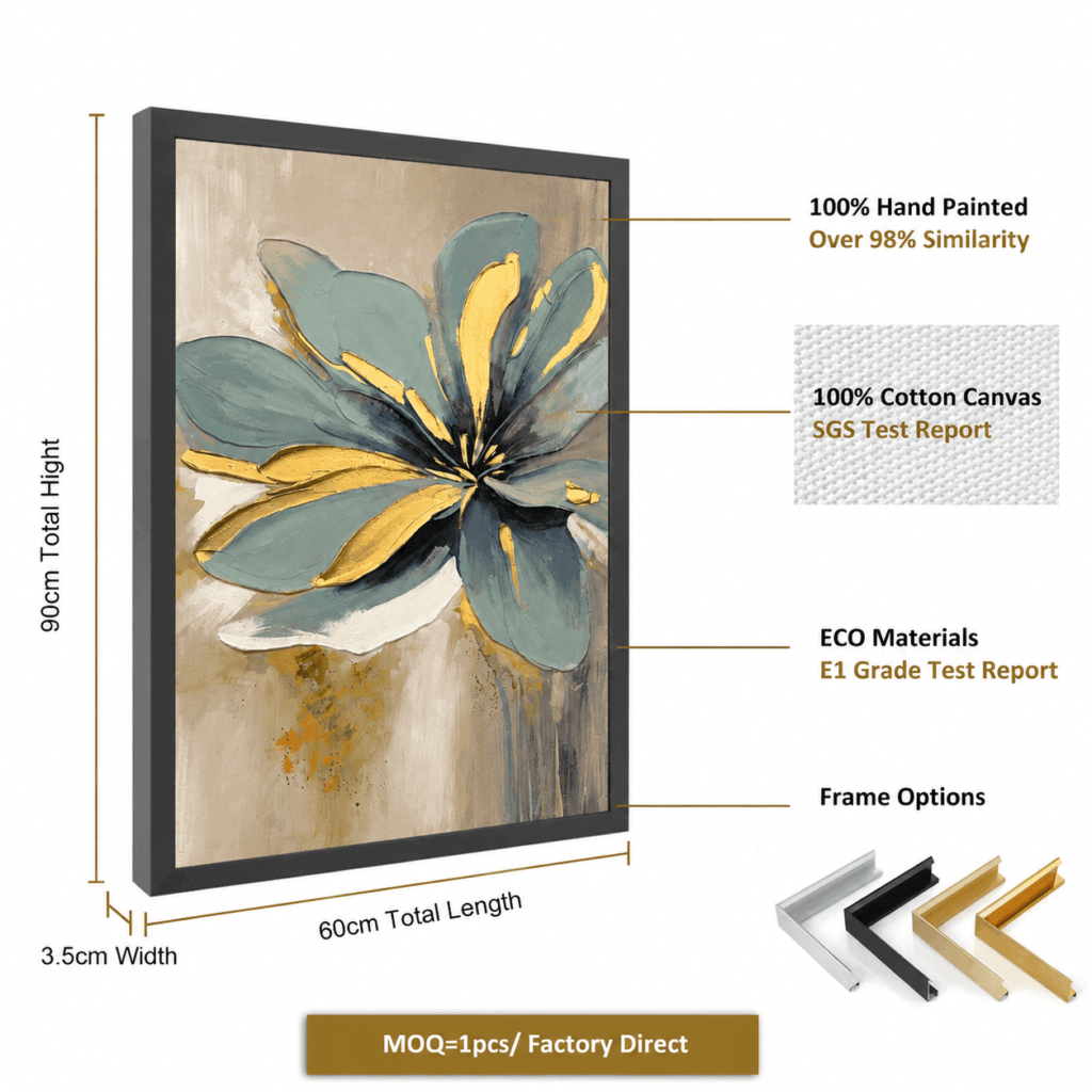 Custom abstract wall art with textured floral details, designed for hotels, offices, and interior projects