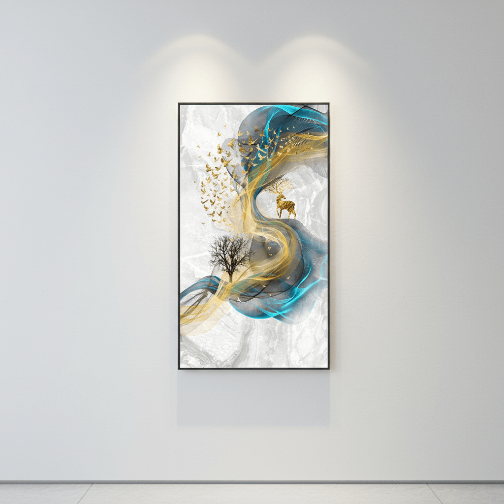 Blue and Gold Abstract Deer Wall Art-2