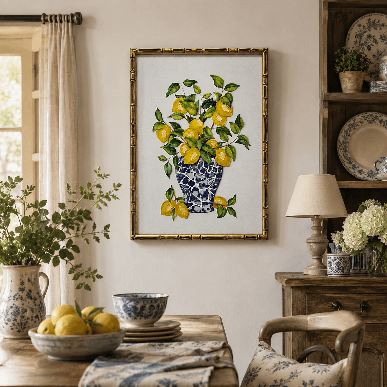 Close-up of 3D porcelain lemon wall art