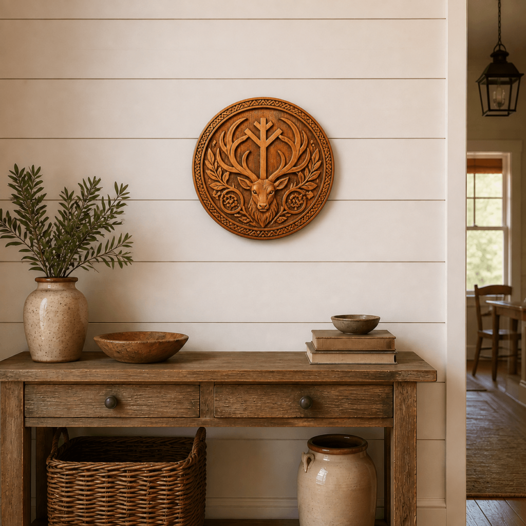 Custom Algiz Rune Wood Carving-3