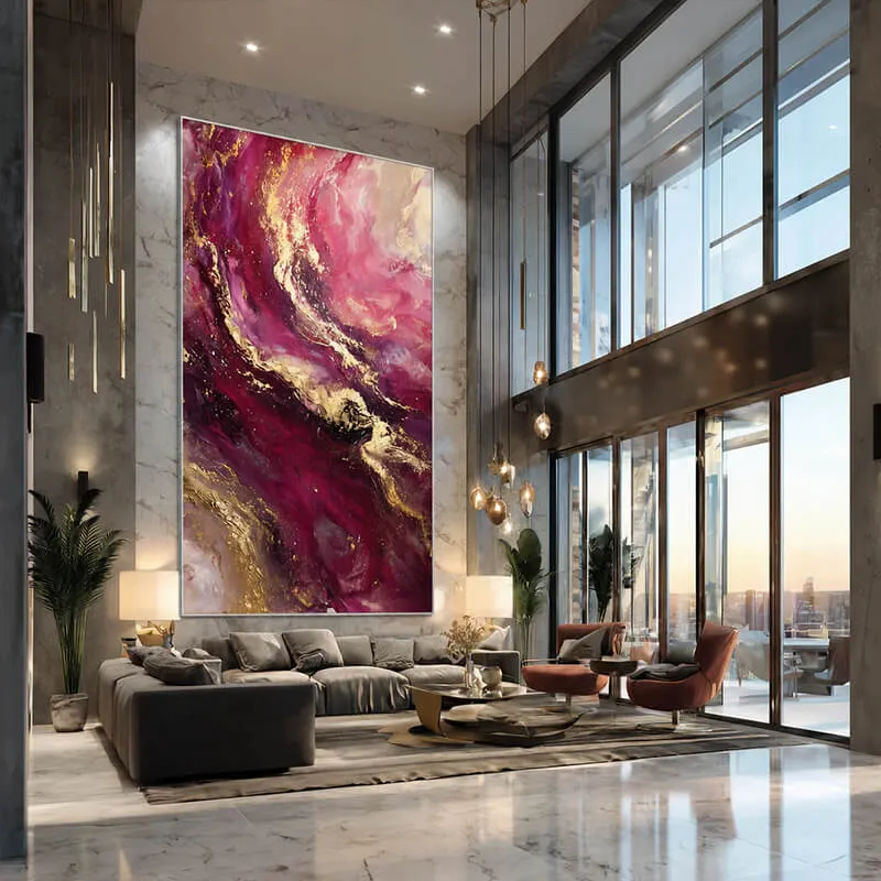 Burgundy and Gold Abstract Wall Art for High-End Interior Projects