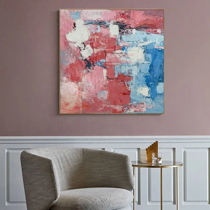 Red Blue Abstract Impasto Square Canvas Wall Art Custom Wholesale Wall Art Factory Direct