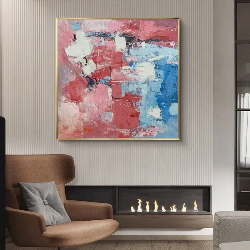 Red Blue Abstract Impasto Square Canvas Wall Art Custom Wholesale Wall Art Factory Direct