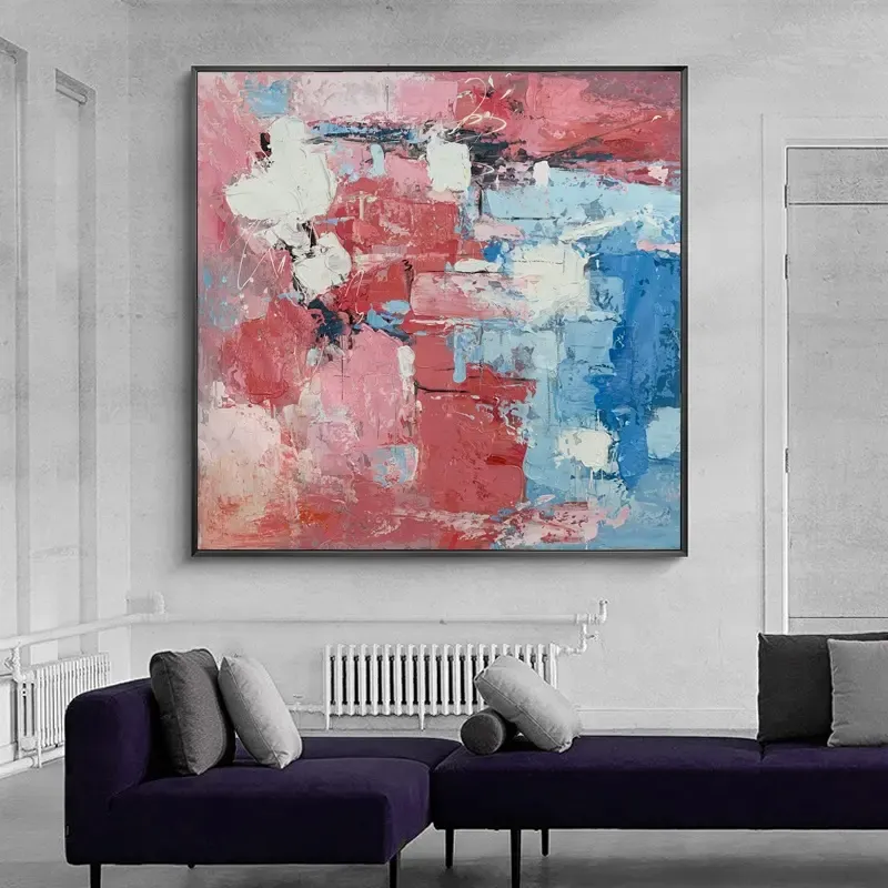 Red Blue Abstract Impasto Square Canvas Wall Art Custom Wholesale Wall Art Factory Direct
