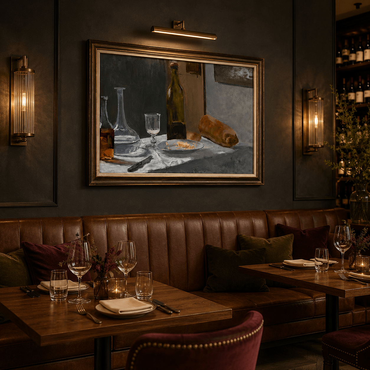 Still Life with Bottle, Carafe, Bread and Wine