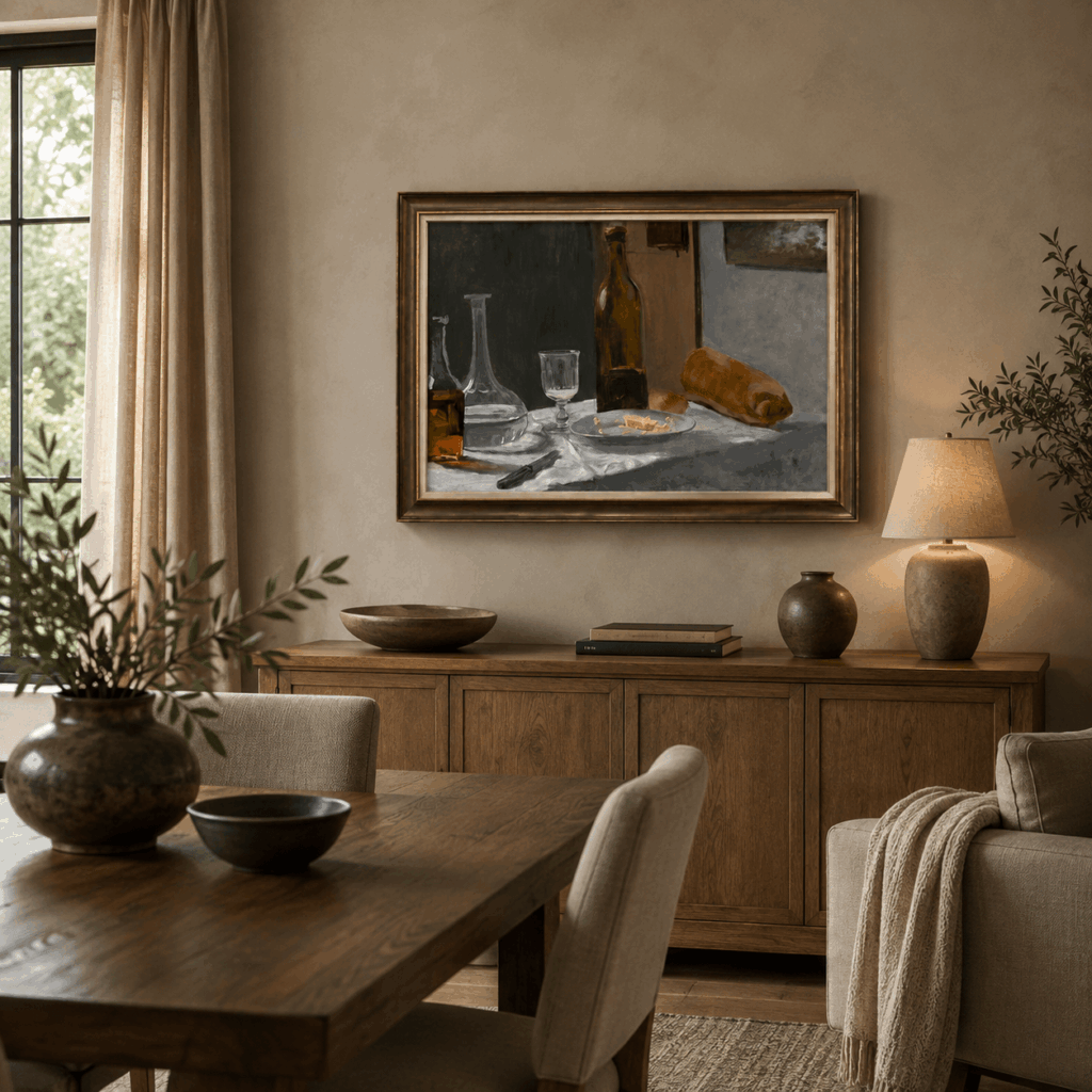 Still Life with Bottle, Carafe, Bread and Wine