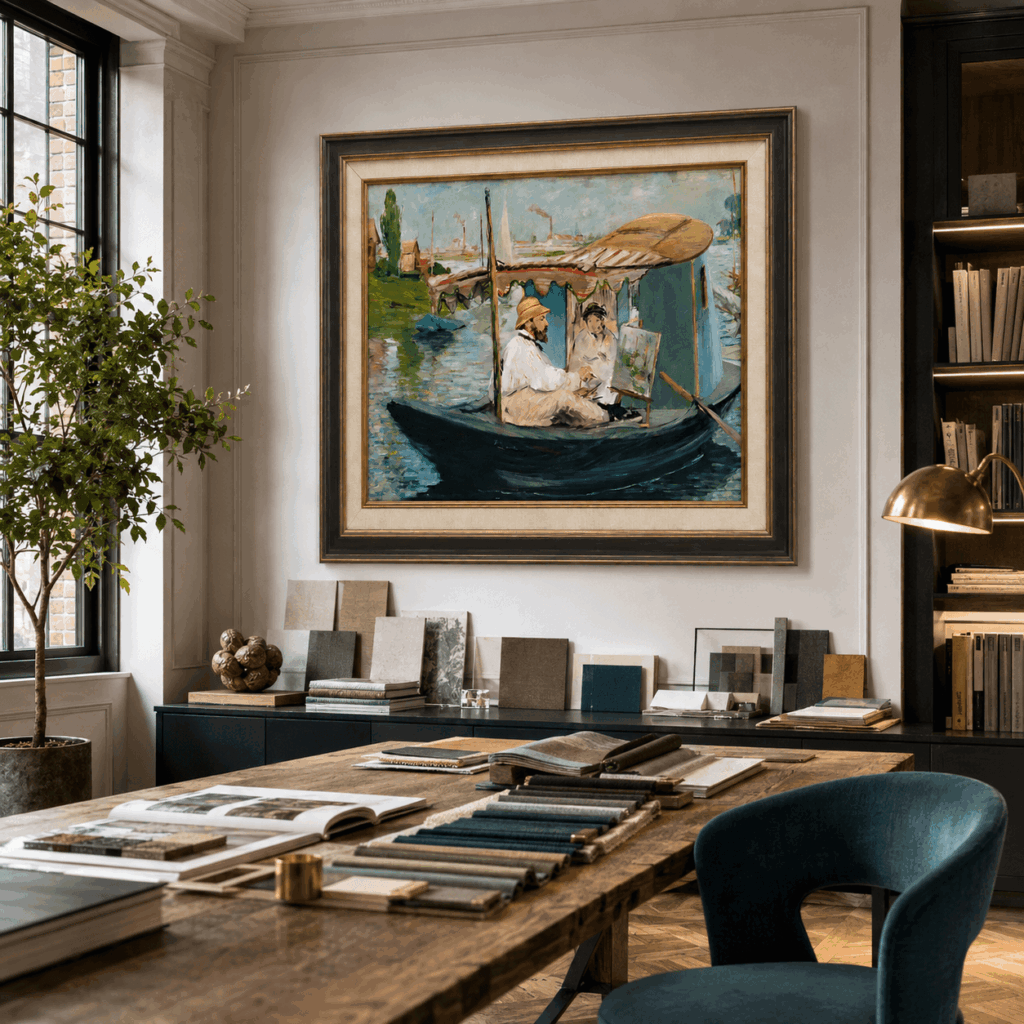 Claude Monet Painting on His Studio Boat Reproduction
