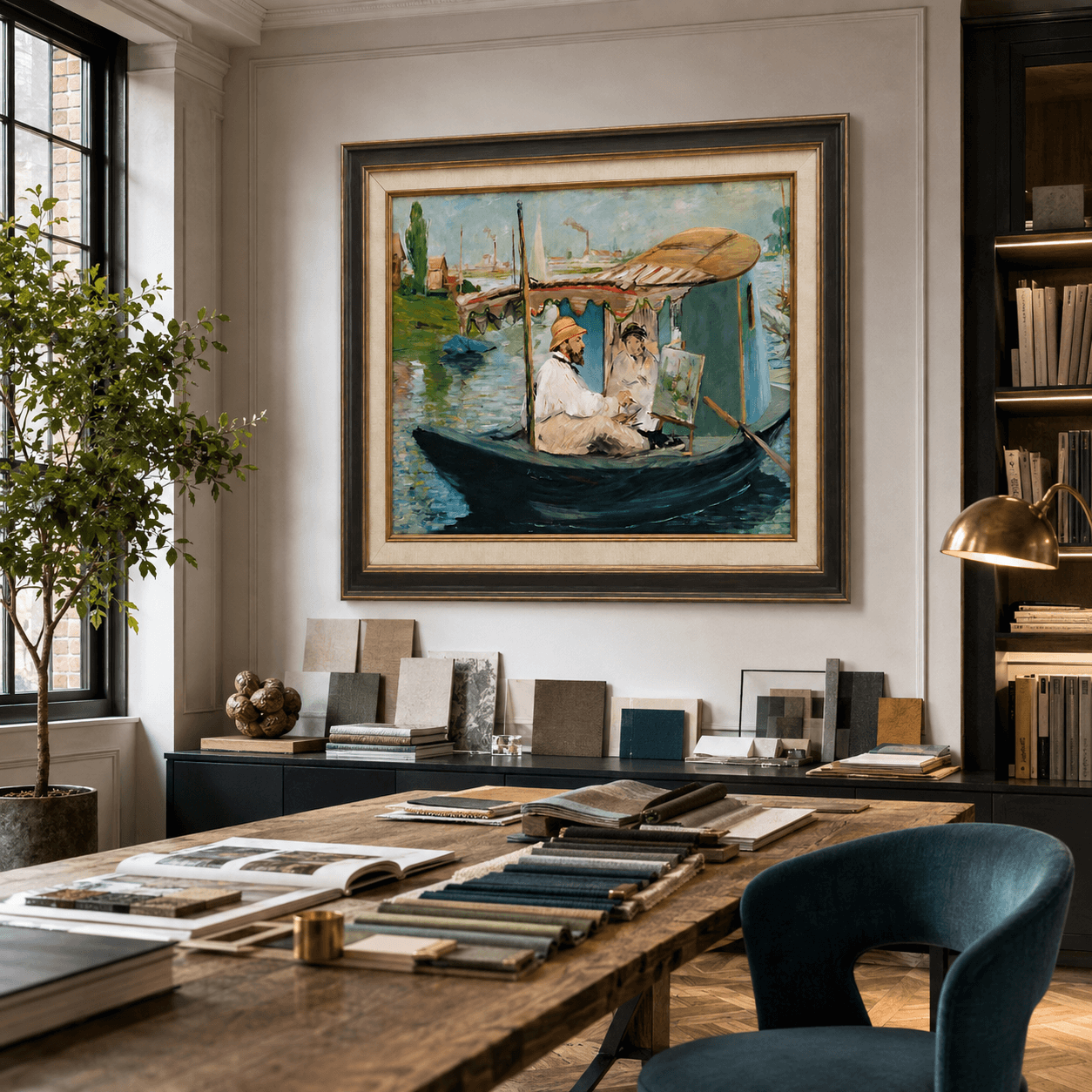 Claude Monet Painting on His Studio Boat Reproduction