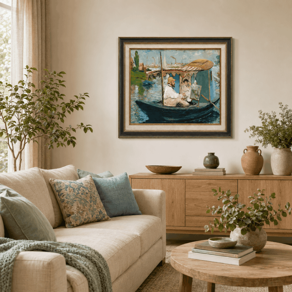 Claude Monet Painting on His Studio Boat Reproduction