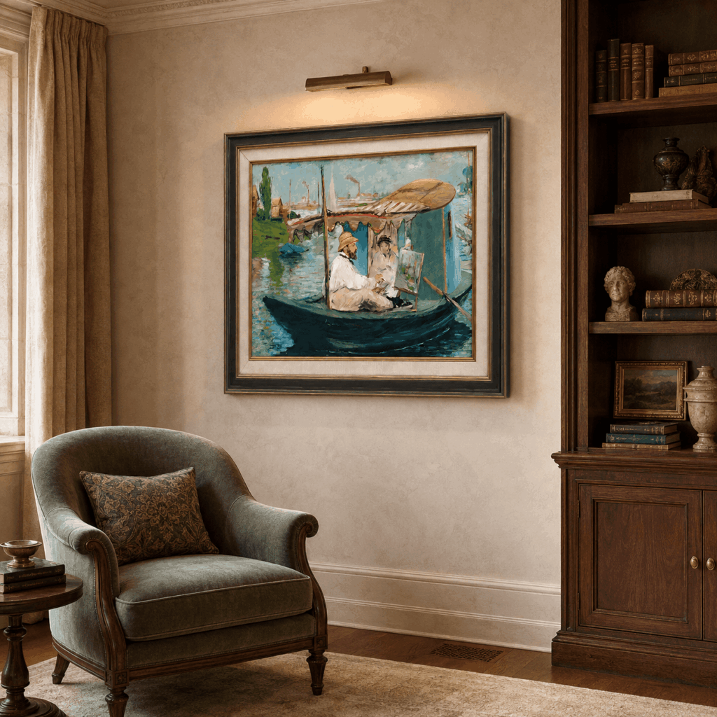 Claude Monet Painting on His Studio Boat Reproduction