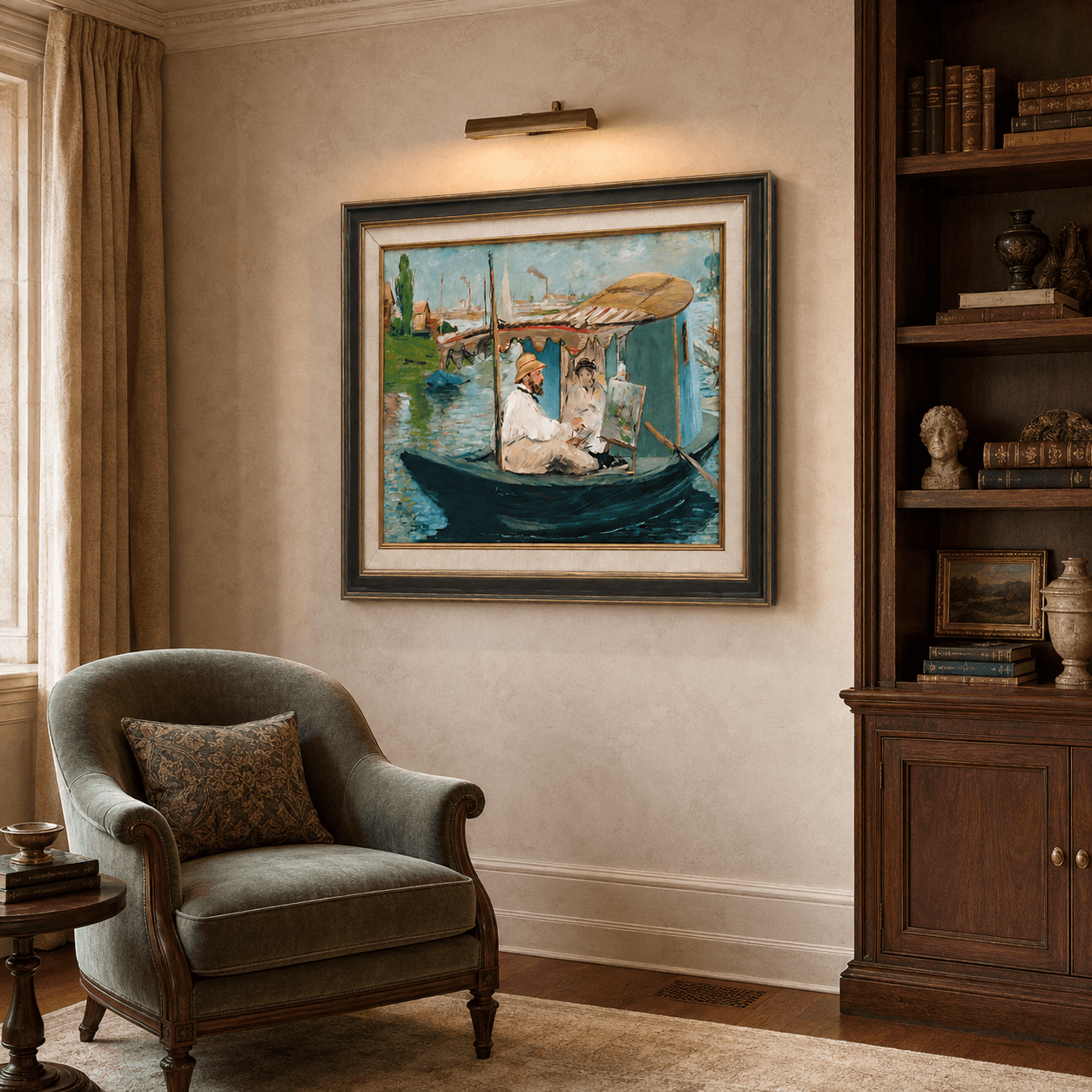 Claude Monet Painting on His Studio Boat Reproduction