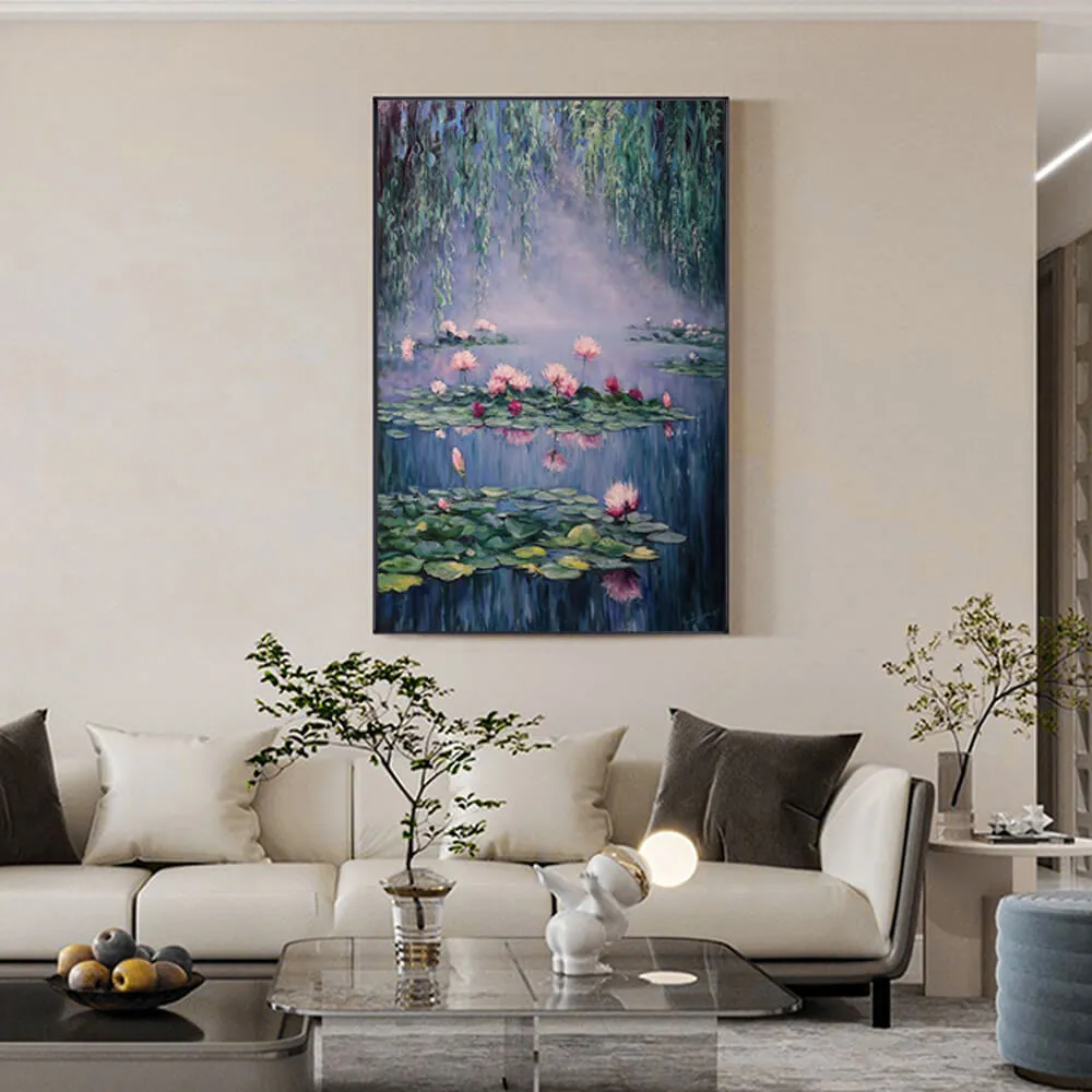 Water lilies oil painting reproduction for hotels, villas, and interior projects with factory-direct customization and wholesale supply.