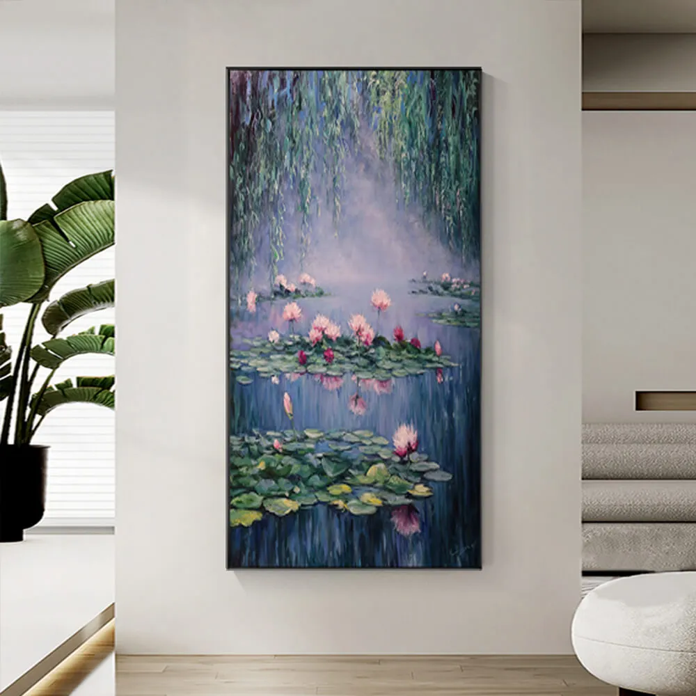 Water lilies oil painting reproduction for hotels, villas, and interior projects with factory-direct customization and wholesale supply.