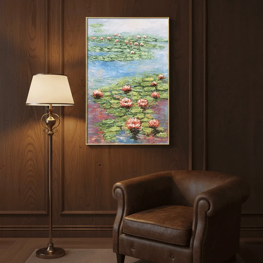 Water lilies oil painting reproduction for hotels, villas, and interior projects with factory-direct customization and wholesale supply.