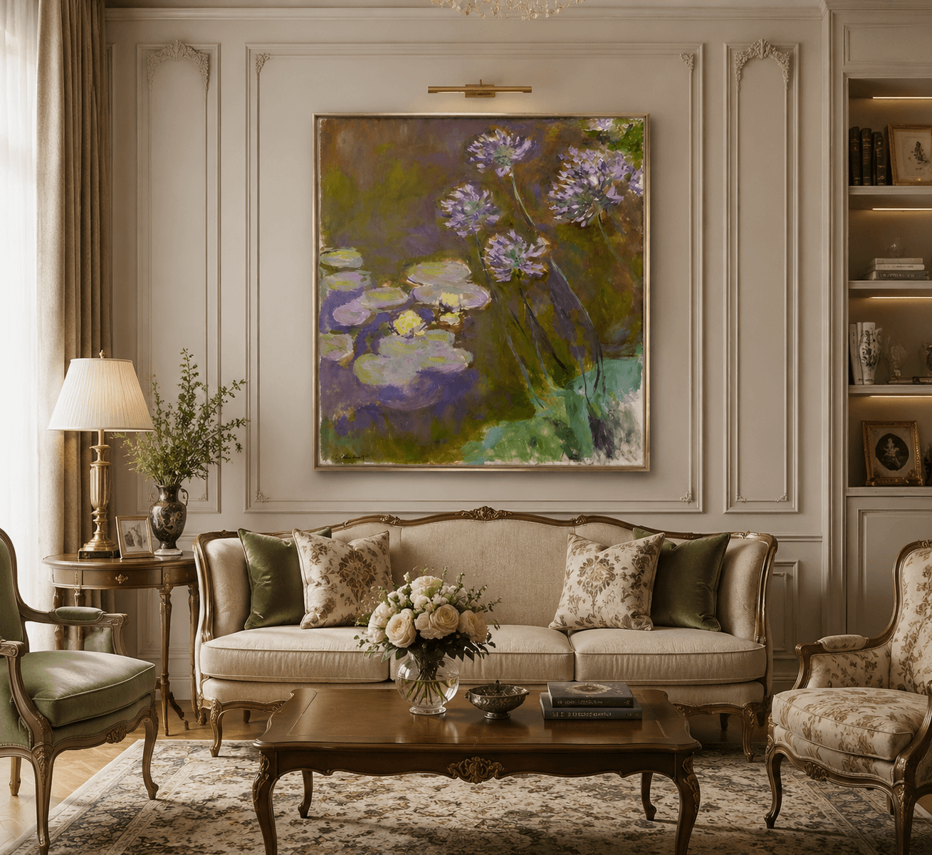 Monet-Inspired Water Lilies and Agapanthus for Elegant Interior Spaces