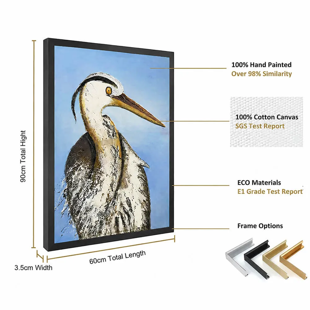 Custom textured bird paintings produced for commercial interiors, offering flexible sizes, frame options, and reliable wall art solutions for global buyers.