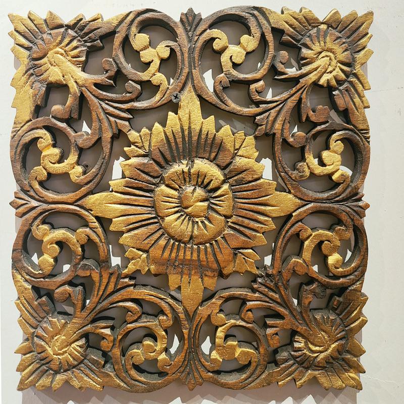 Antique gold floral carved wood wall art panel