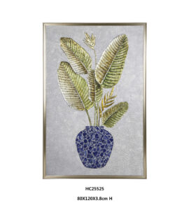 Banana leaf porcelain wall art with raised green and gold leaves