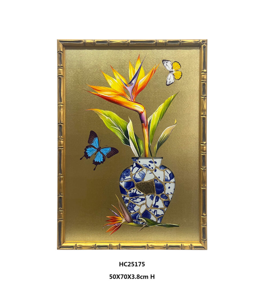 Gold-framed Bird of Paradise porcelain shard wall art