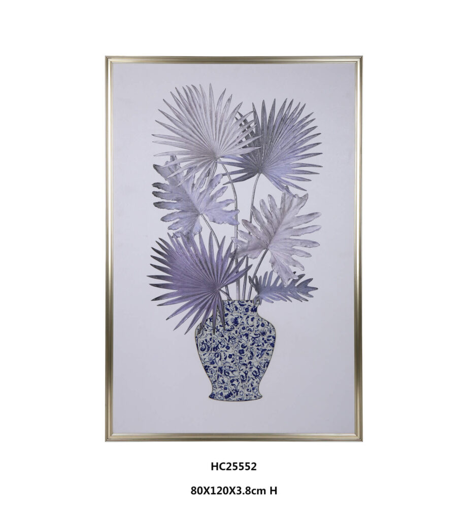 Bismarck palm and split leaf philodendron porcelain wall art