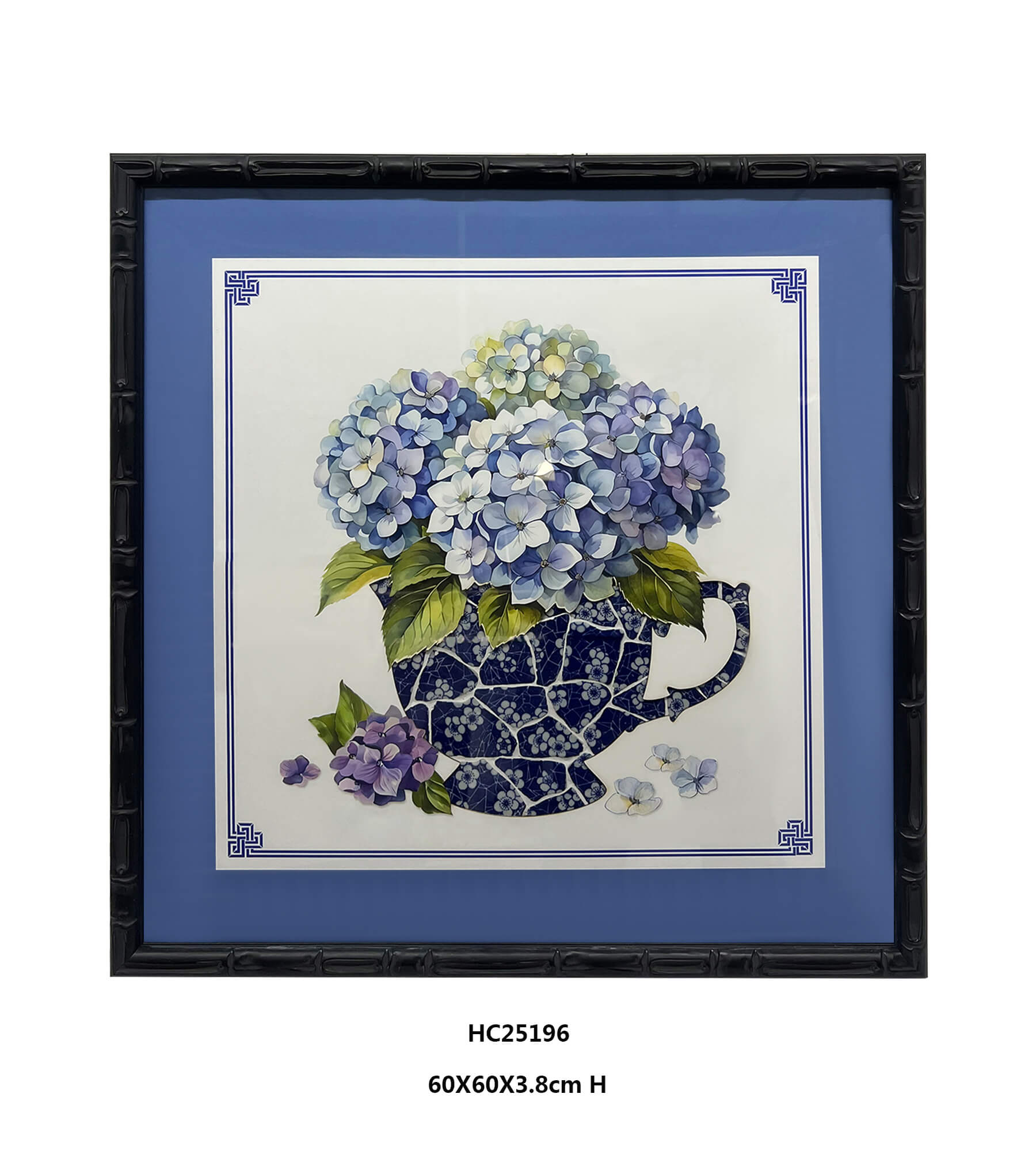 Black framed hydrangea porcelain wall art