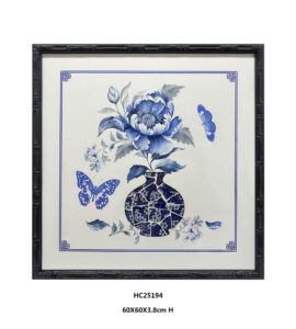 Black framed peony porcelain mosaic wall art