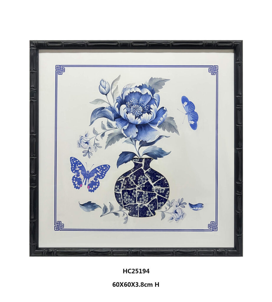 Black framed peony porcelain mosaic wall art