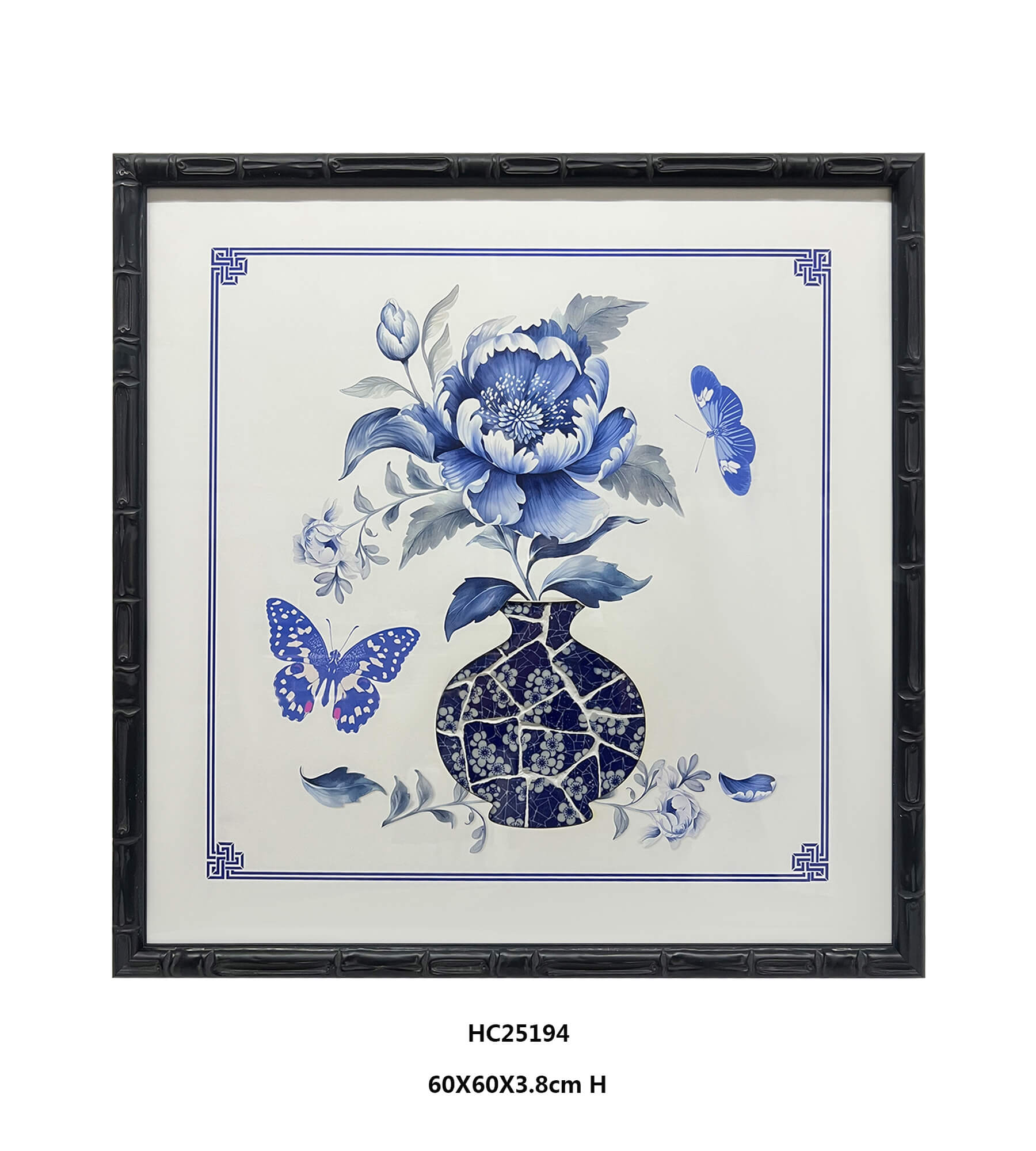 Set of 2 Blue and White Peony Porcelain Shard Vase Wall Art for Interior Projects