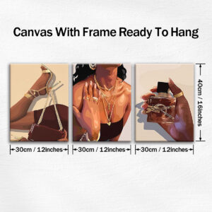Black girl canvas wall art set with three 12 by 16 inch panels