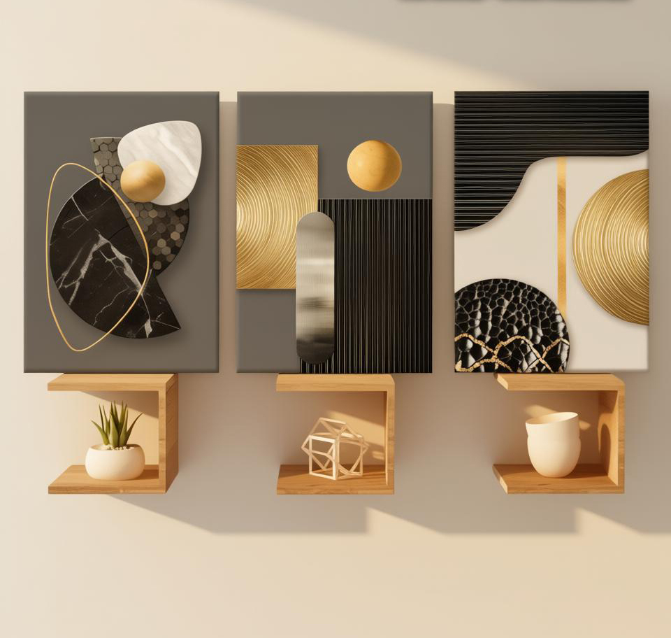 Gilded Rhythm Geometric Canvas Wall Art Set Best Seller